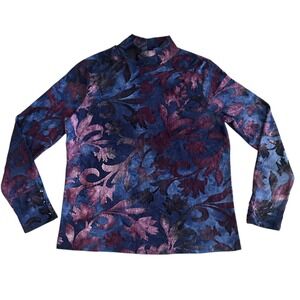 Investments‎ Womens Top Purple Blue Mock Neck Textured Long Sleeve Small Burnout